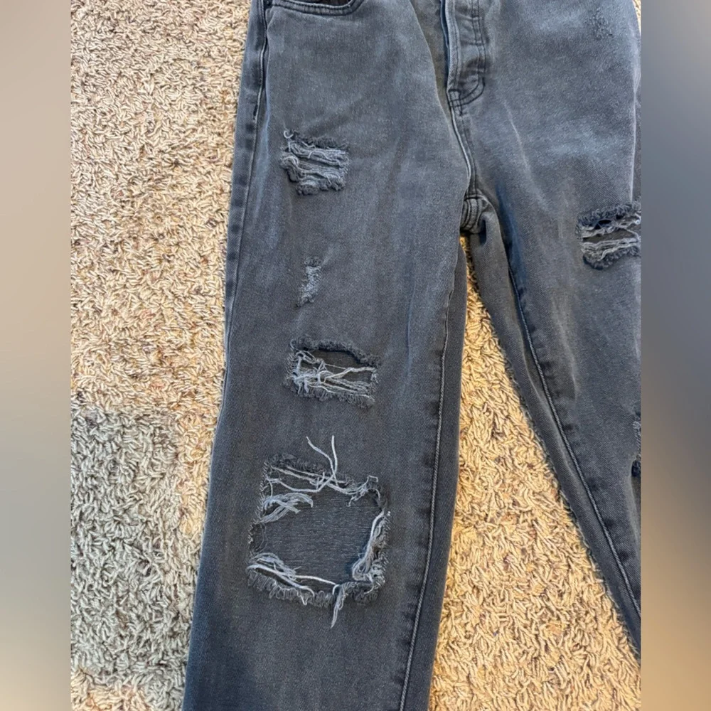 PacSun Gray Black Distressed Denim High Rise Straight Jeans Size 24